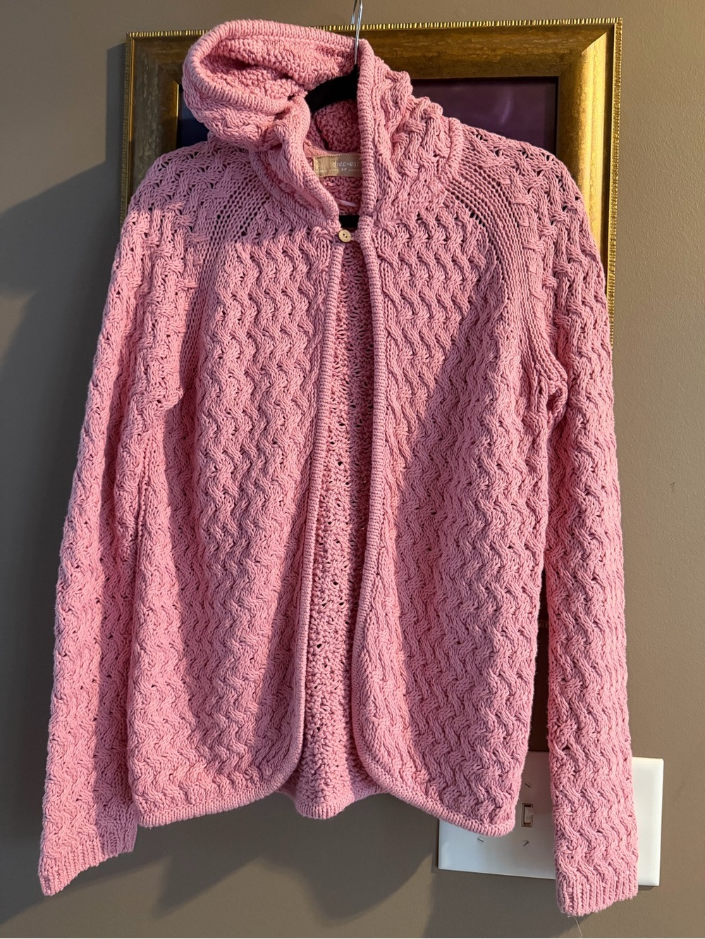 Free-est / Free People Knit Cardigan Pink Hooded Sweater NWOT S